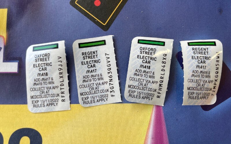 Green McDonalds Monopoly stickers