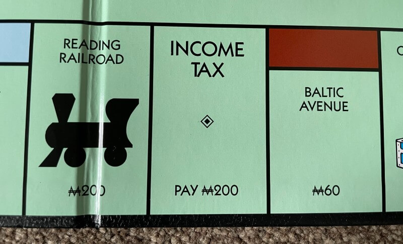 Income tax on Monopoly board