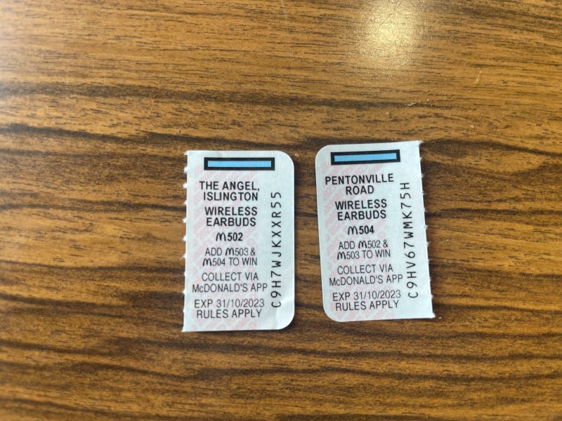 McDonalds Monopoly UK Light Blue Properties