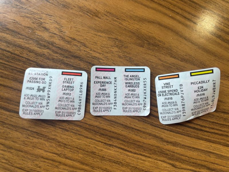 McDonalds Monopoly UK Properties