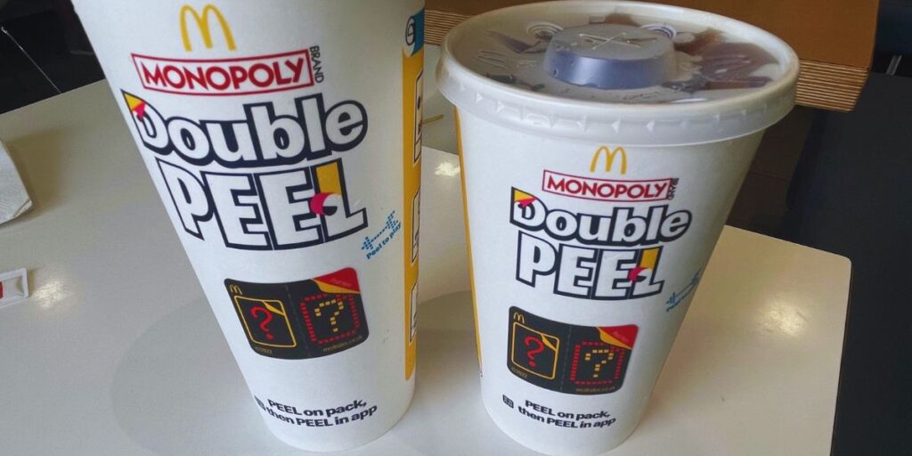 McDonalds drinks with monopoly stickers