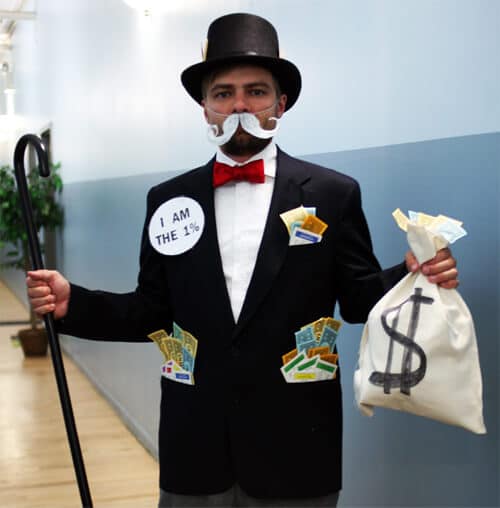 Man wearing monopoly costume