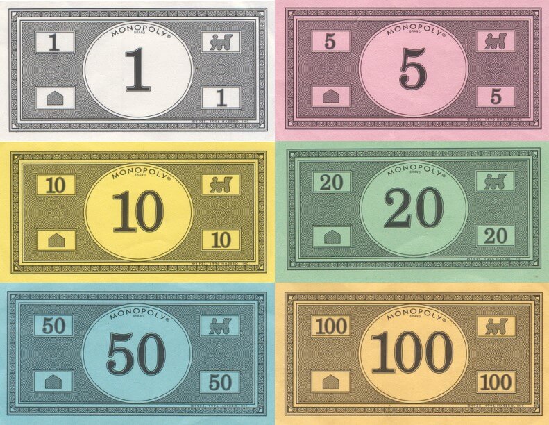 Monopoly money denominations