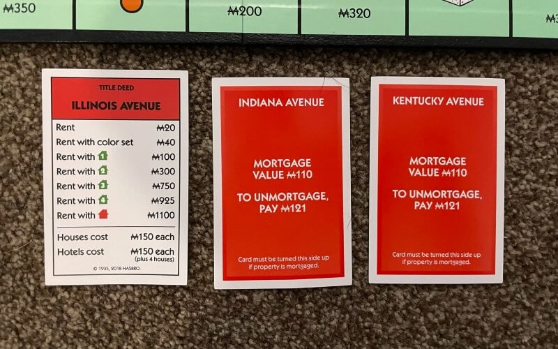 Monopoly mortgaged cards