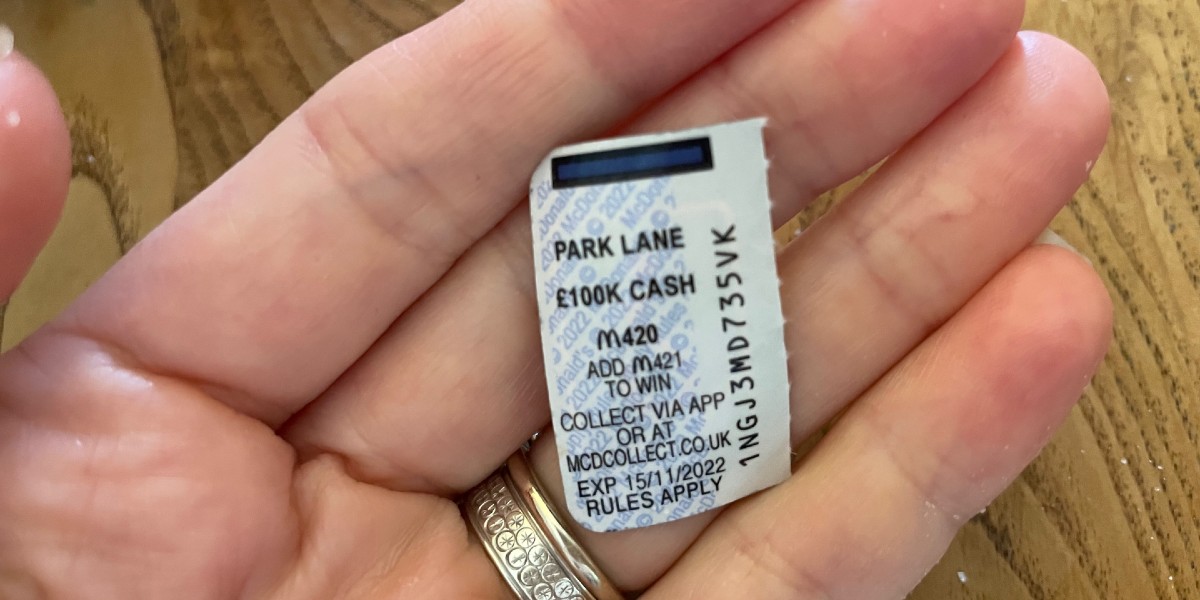 Park Lane sticker in McDonalds Monopoly