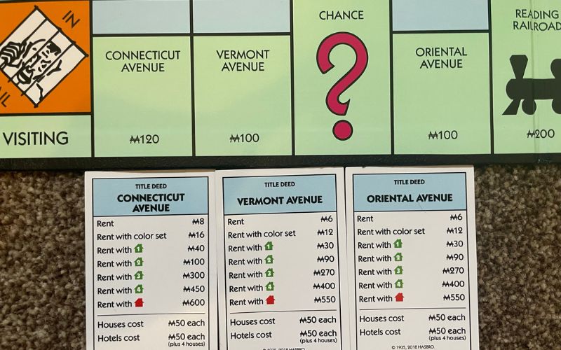 light blue  Monopoly properties