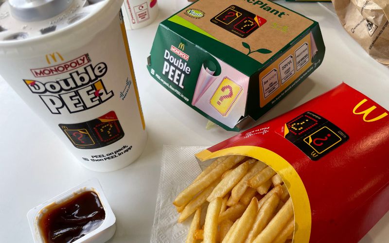 McDonalds foods with Monopoly stickers