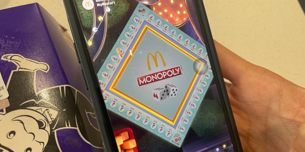 McDonald's monopoly game on mobile phone