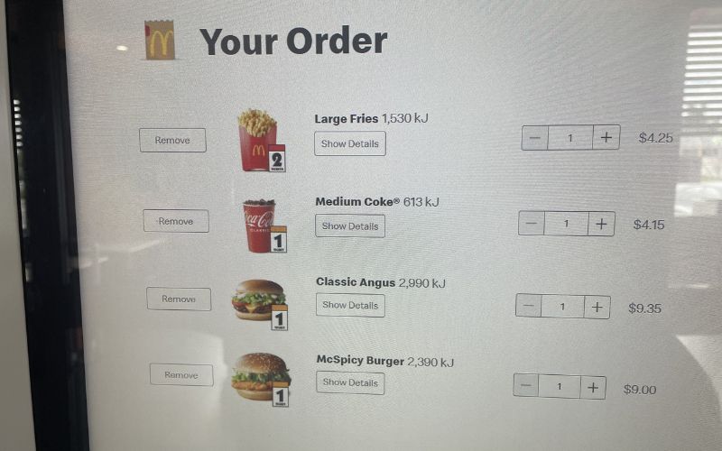 Macca's order screen showing Monopoly tickets