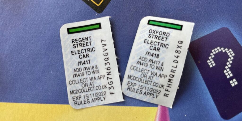 regent st and oxford st McDonalds monopoly stickers